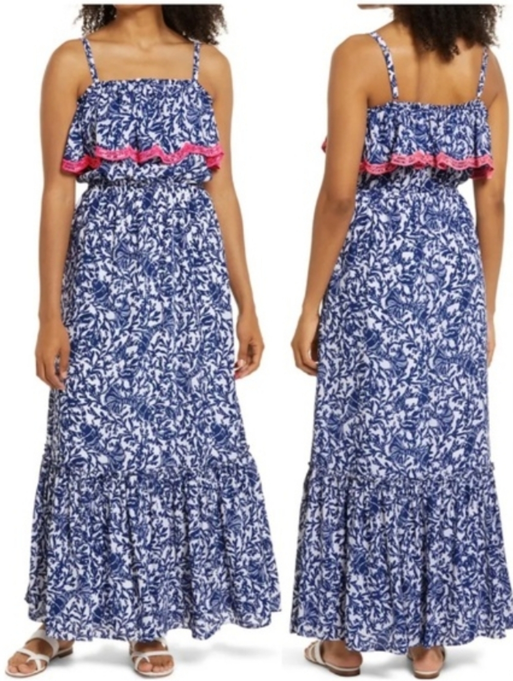 Lilly Pulitzer Adia Maxi Blue and White Floral Dress